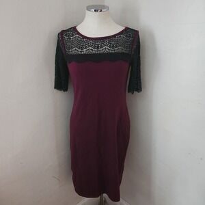 Ann Taylor‎ Purple Dress with Black Lace Neckline and Sleeves Women's Small